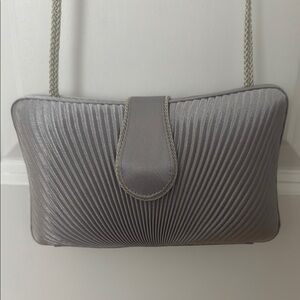Silver Ribbed Clutch with Strap